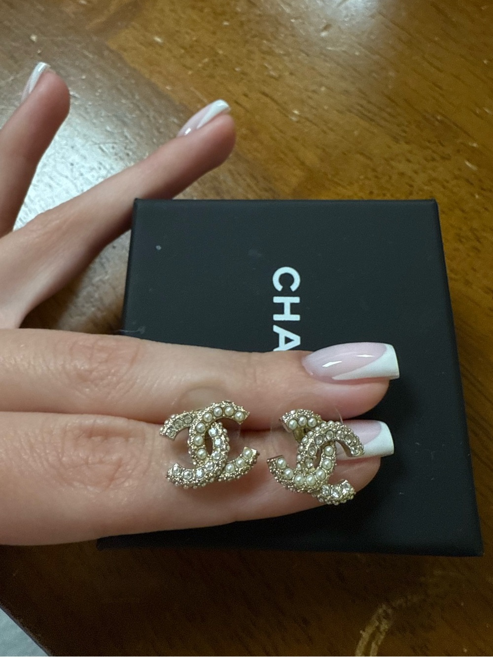 CHANEL Gold-Tone CC Logo Earrings with Pearls & Crystals